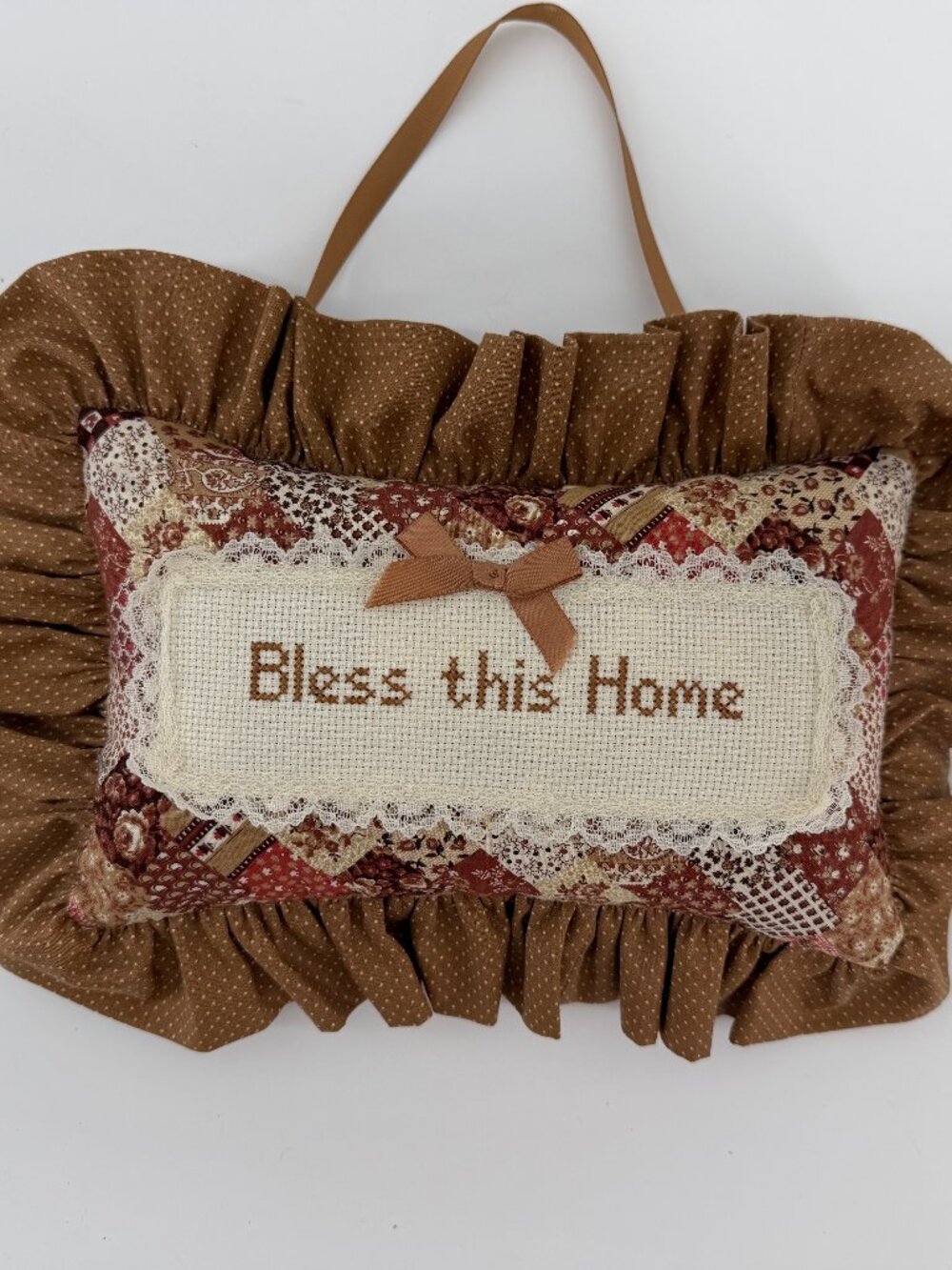 Bless this home hanging hand stitch and quilted pillow